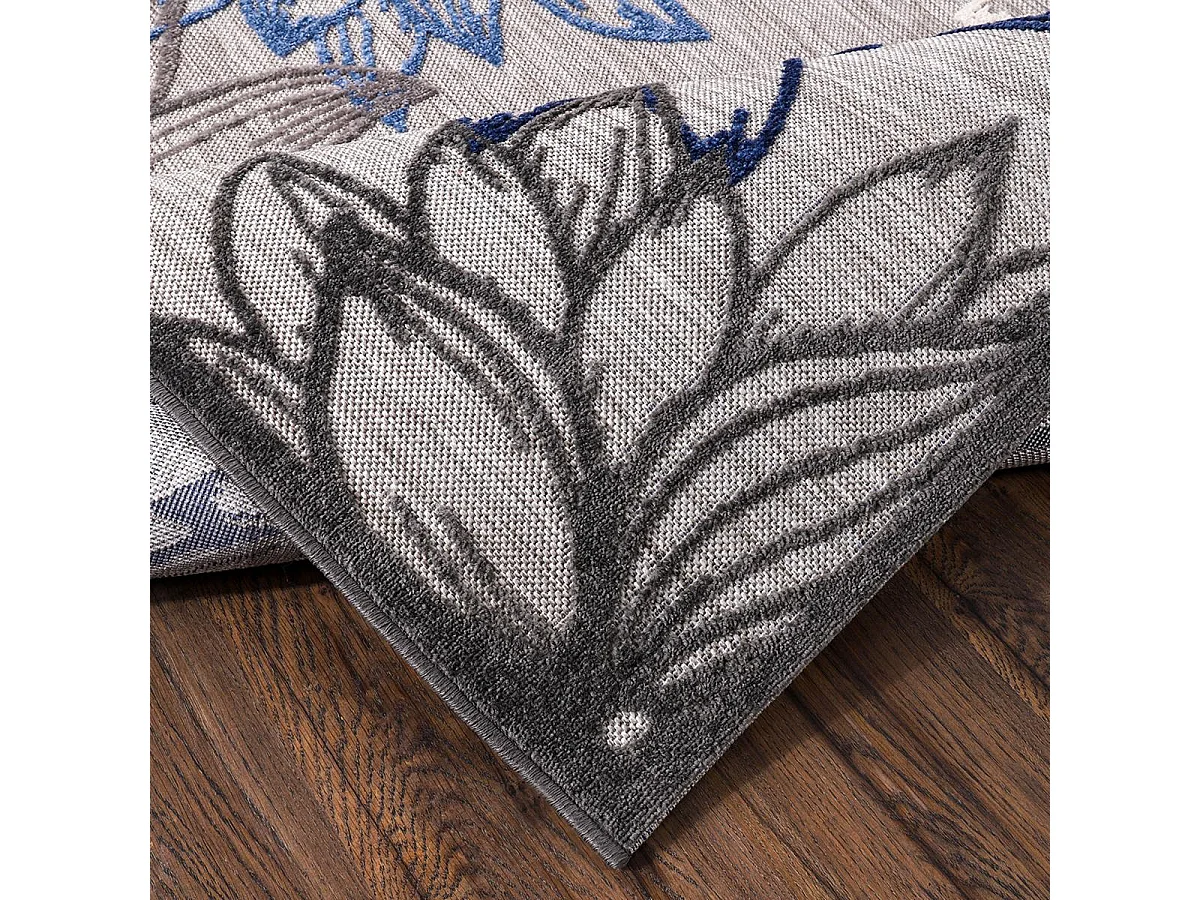 Tappeto da esterno 140x200 tessuto kilim grigio e blu CHIMEKO