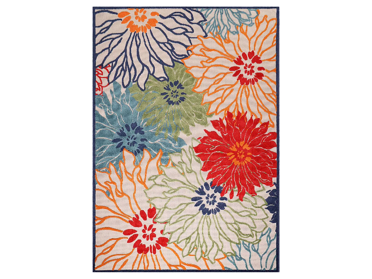 Tapis extérieur 60x110 tissé kilim bleu et beige CHIMEKA