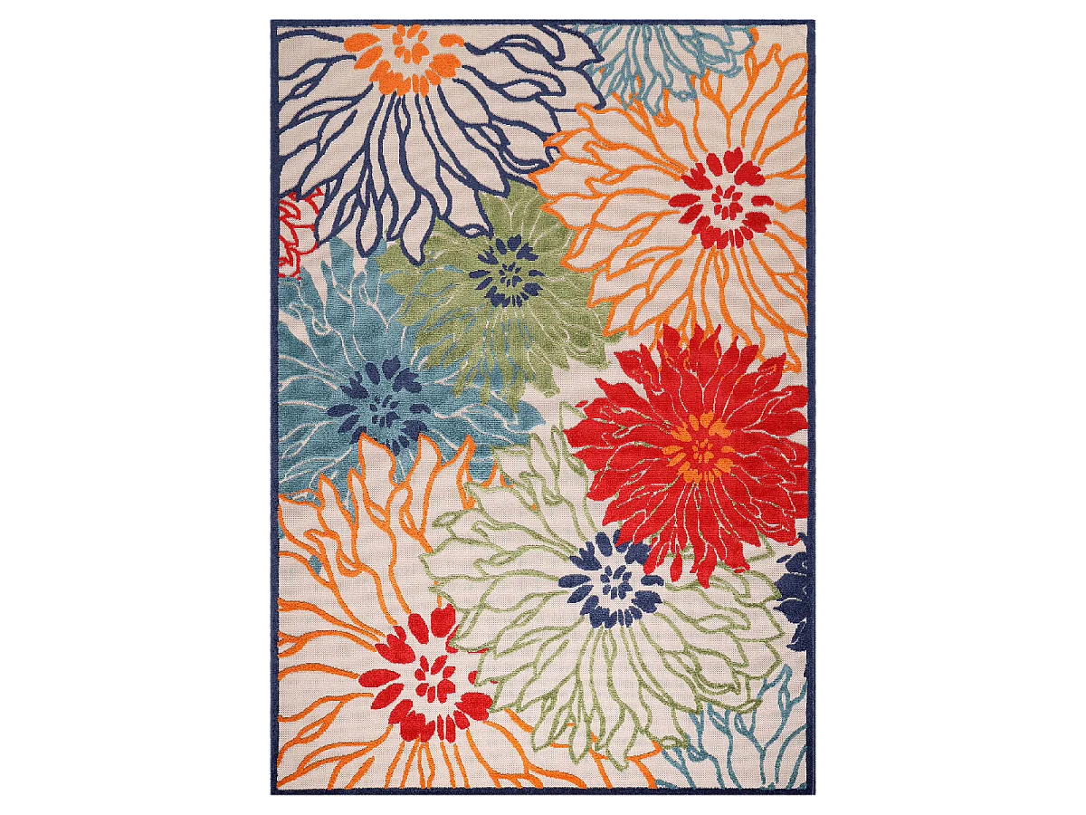 Tapis extérieur 60x110 tissé kilim bleu et beige CHIMEKA