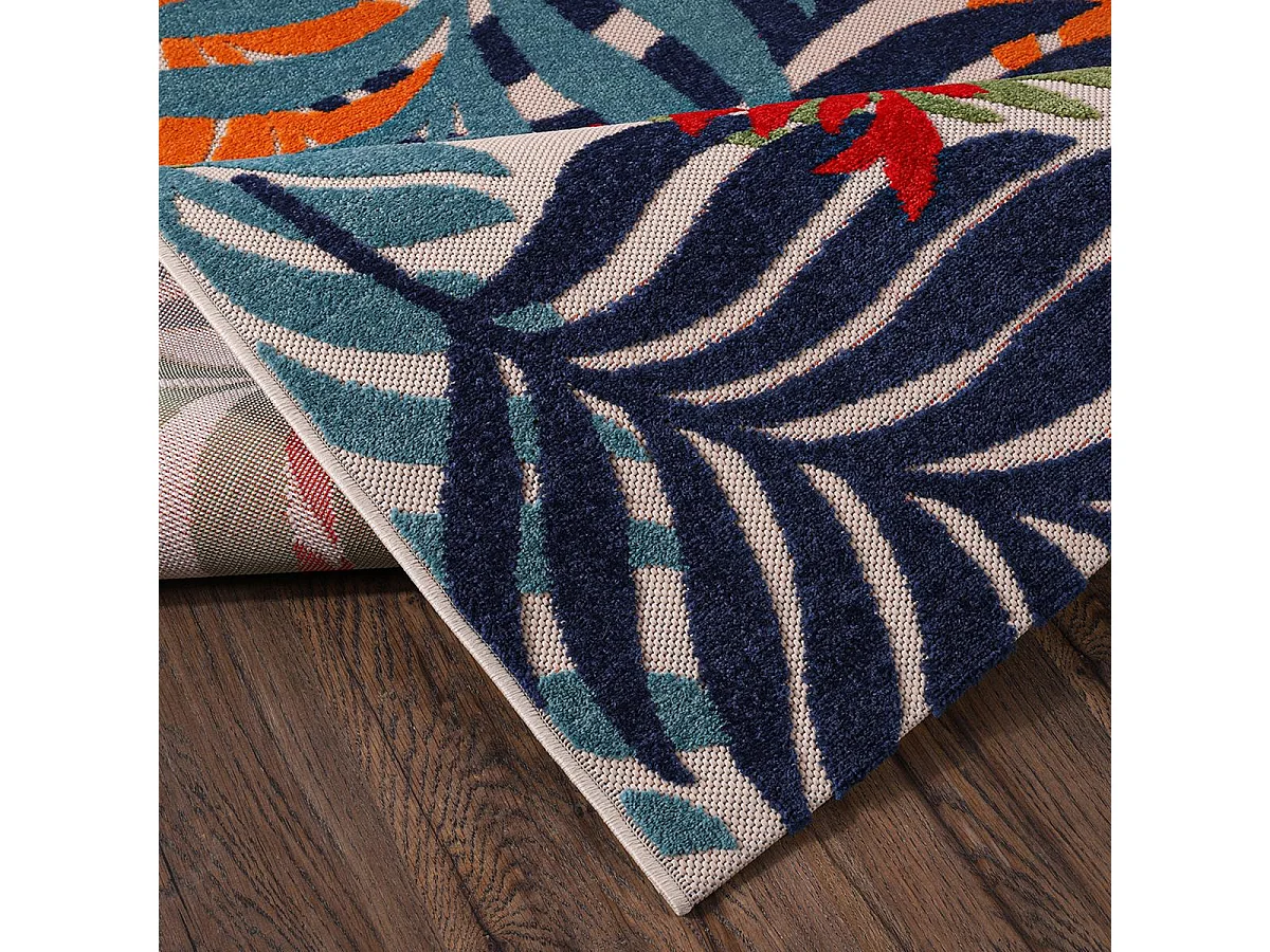 Tapis extérieur 200x290 tissé kilim bleu et rouge CHIMEK