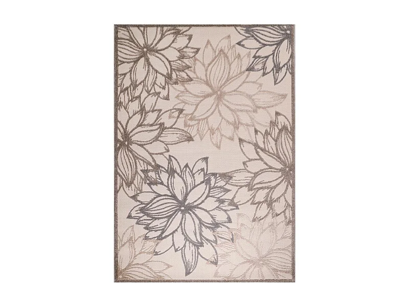 Tapis extérieur Ø120cm rond tissé kilim marron et crème CHIMEKO