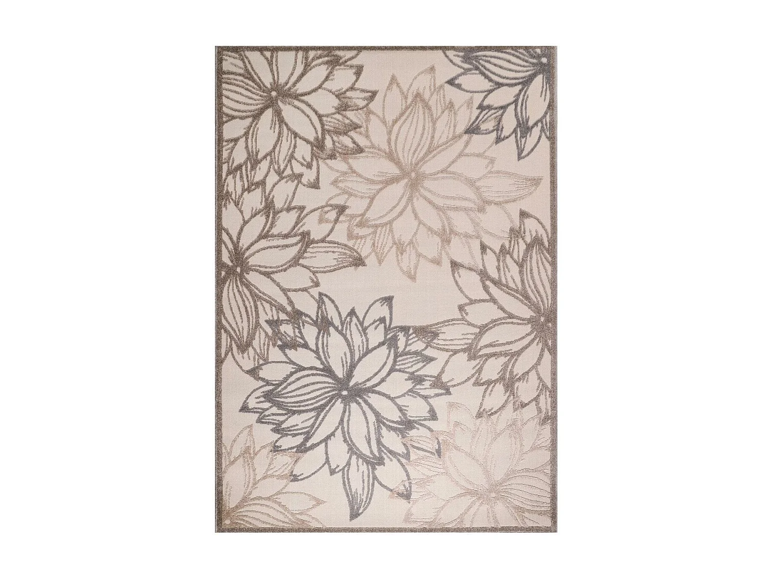 Tapis extérieur Ø120cm rond tissé kilim marron et crème CHIMEKO