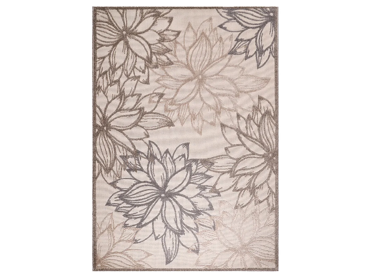 Tapis extérieur Ø120cm rond tissé kilim marron et crème CHIMEKO