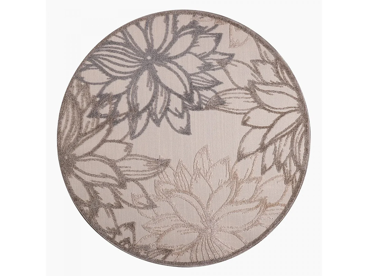 Tapis rond d'extérieur Ø120cm tissé kilim marron et crème CHIMEKO