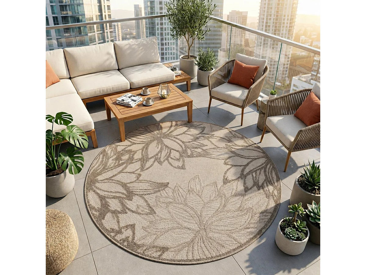 Tapis rond d'extérieur tissé kilim CHIMEKO
