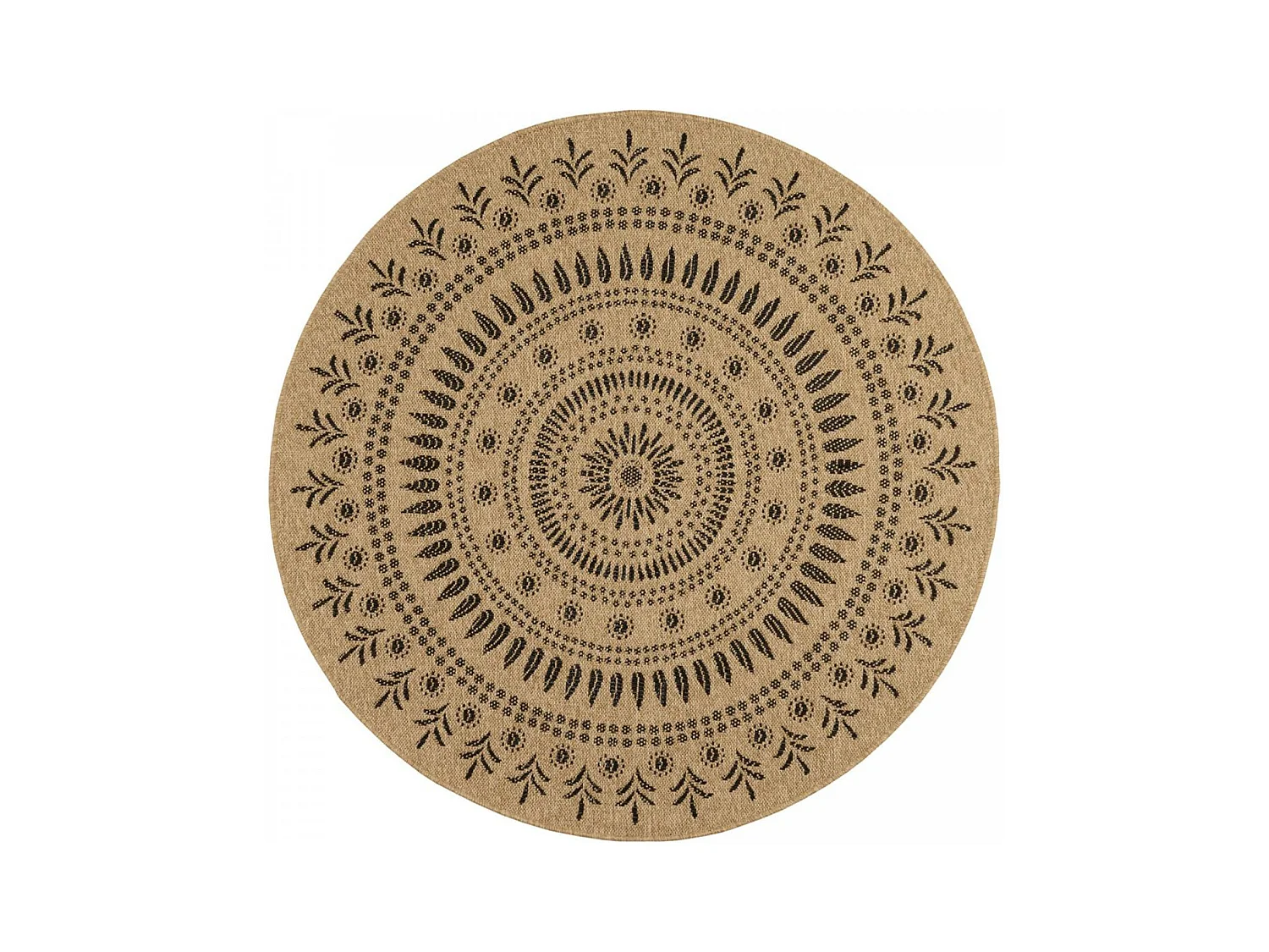 Tapis extérieur Ø160cm rond tissé kilim beige et noir JUTE ART 6