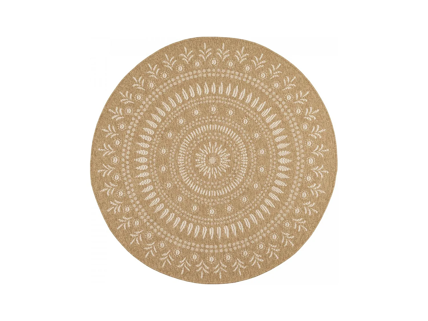 Tapis extérieur Ø80cm rond tissé kilim beige et blanc JUTE ART 6