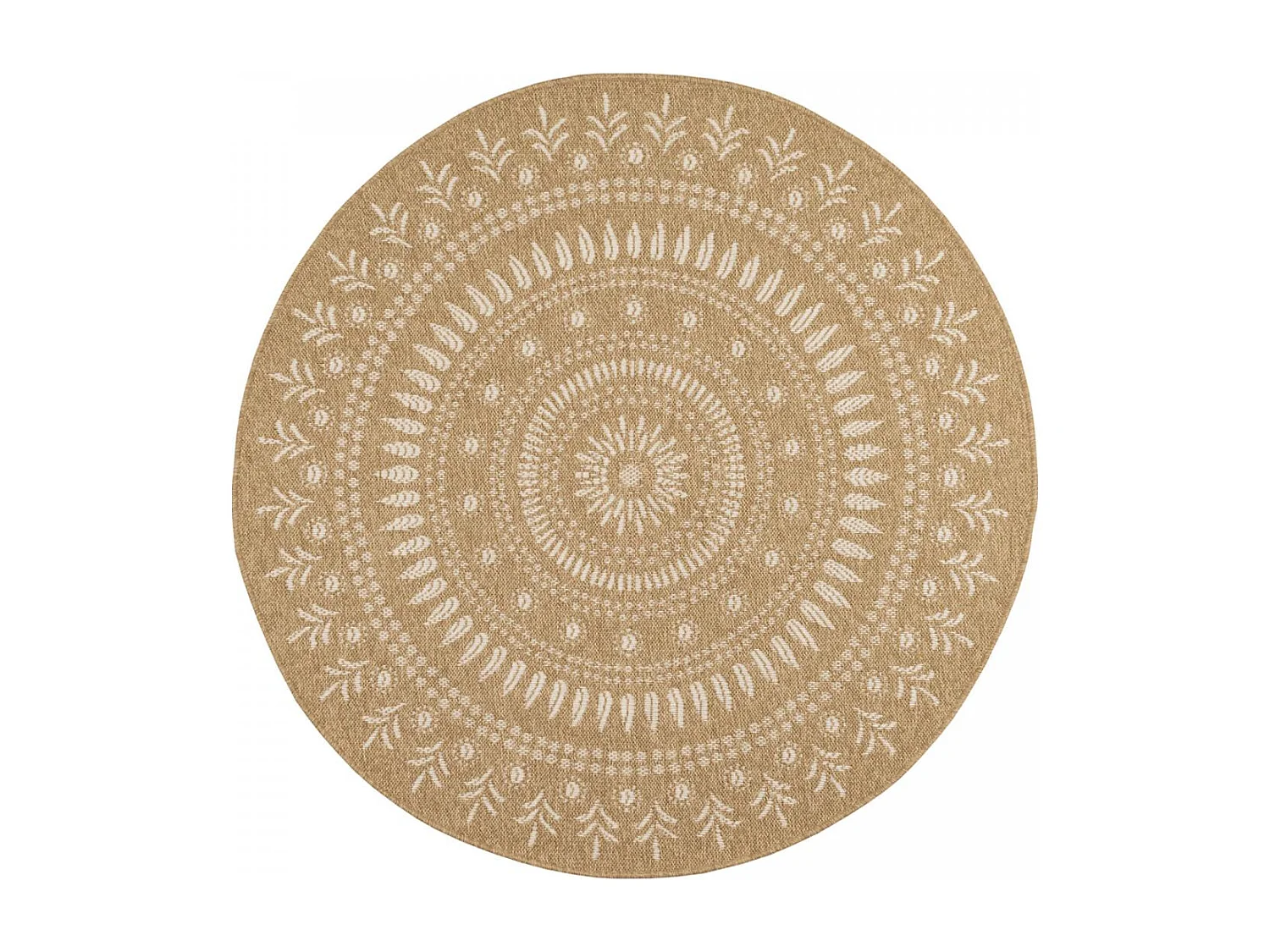 Tapis rond d'extérieur Ø80cm tissé kilim beige et blanc JUTE ART 6