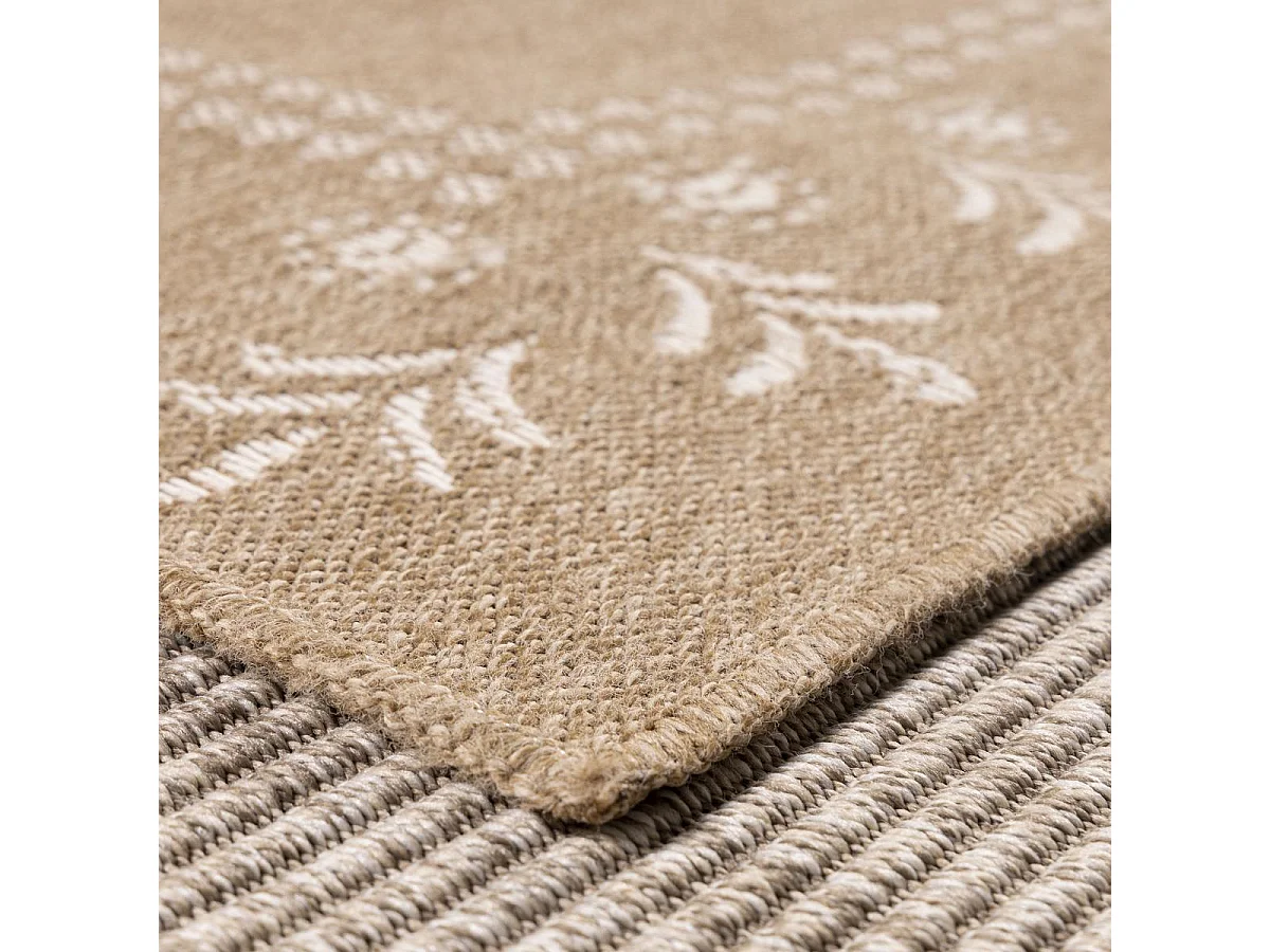 Tapis rond d'extérieur Ø80cm tissé kilim beige et blanc JUTE ART 6