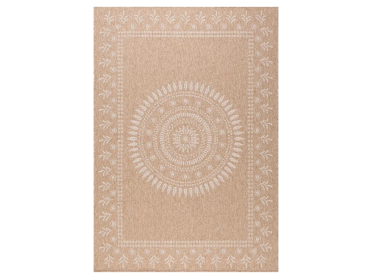 Tapis rond d'extérieur Ø80cm tissé kilim beige et blanc JUTE ART 6