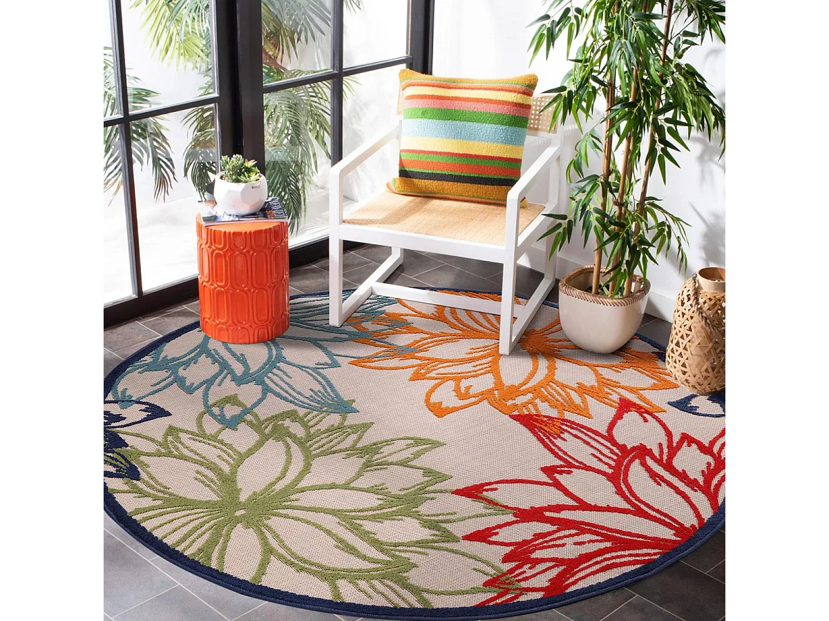 Tappeto da esterno Ø200 cm tessuto rotondo kilim blu e beige CHIMEKO