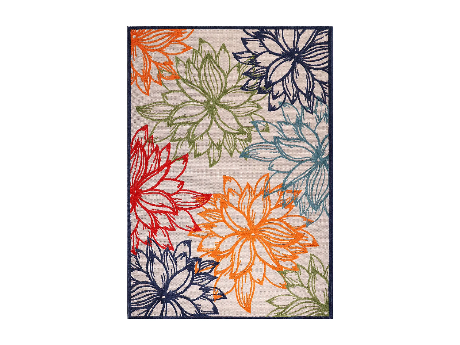 Tapis rond d'extérieur Ø200cm tissé kilim bleu et beige CHIMEKO