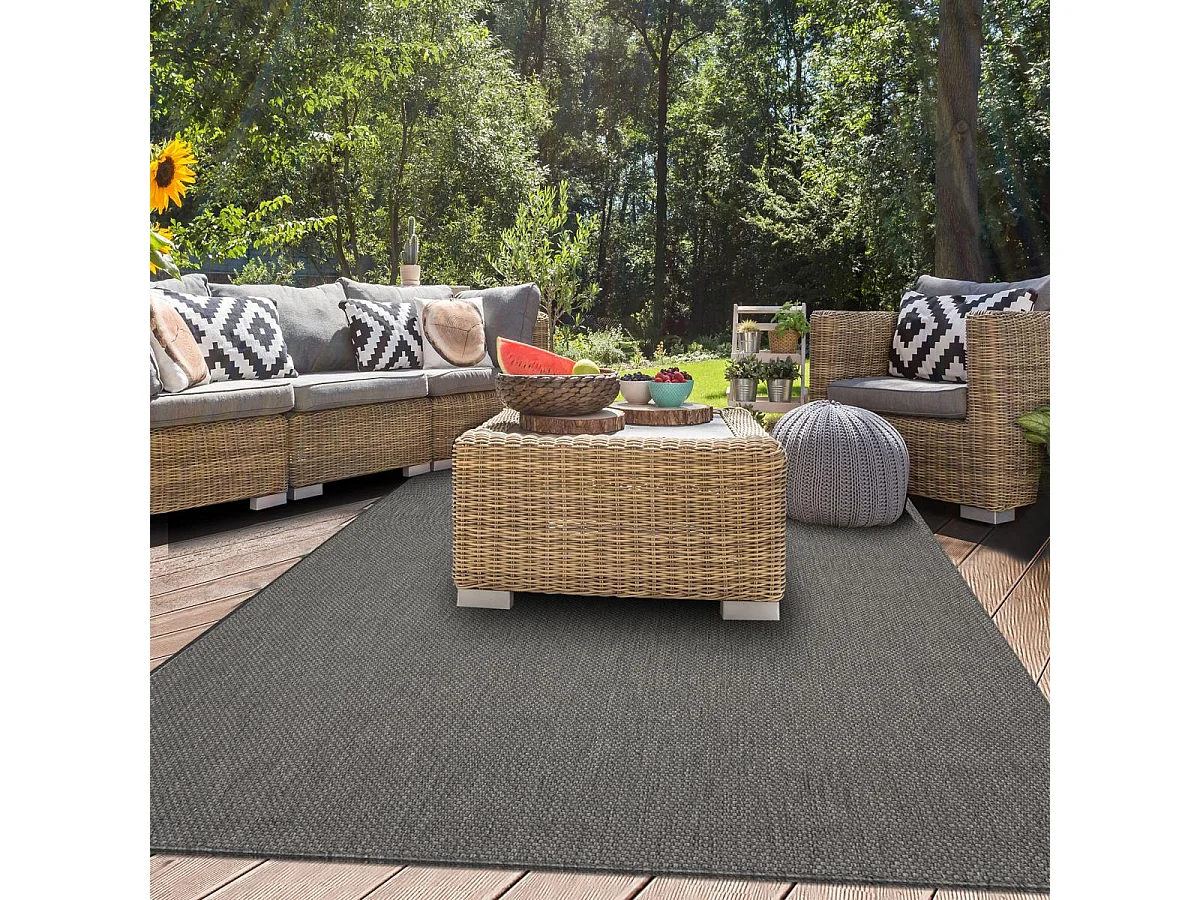 Tapis extérieur 80x200 tissé kilim anthracite GEGIA