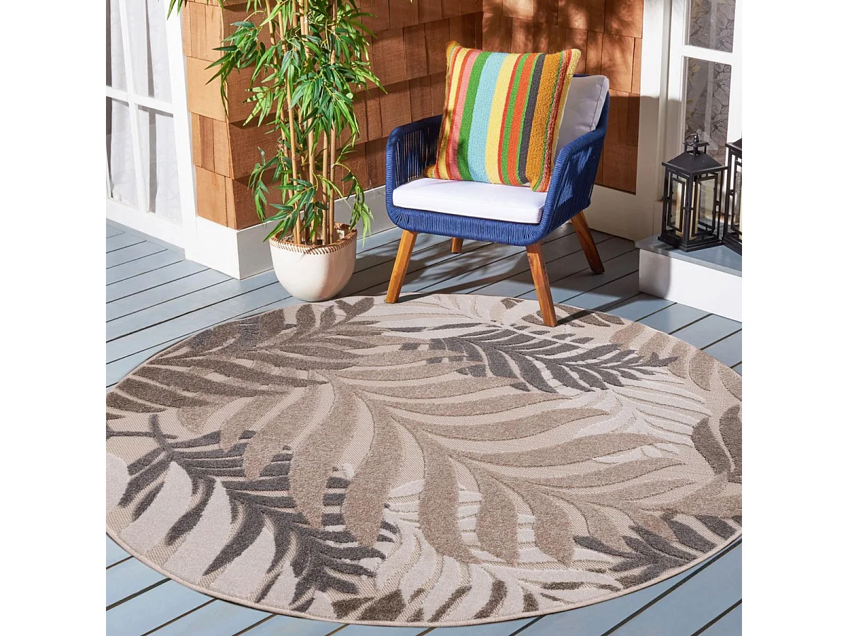 Tapis rond d'extérieur Ø200cm tissé kilim crème CHIMEK