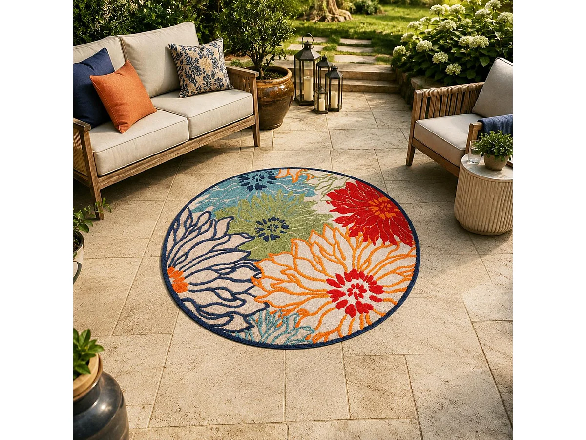 Tapis rond d'extérieur tissé kilim CHIMEKA