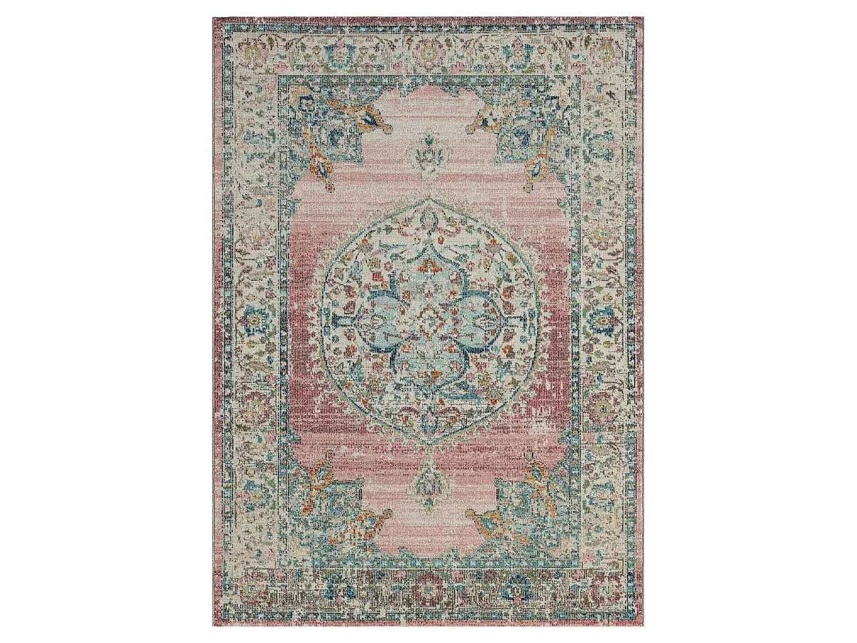 Tapis extérieur 120x170 tissé kilim bleu et ros SALOUT A