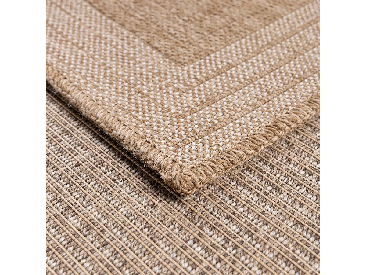 Tapis extérieur Ø80cm rond tissé kilim beige et blanc JUTE ART 7
