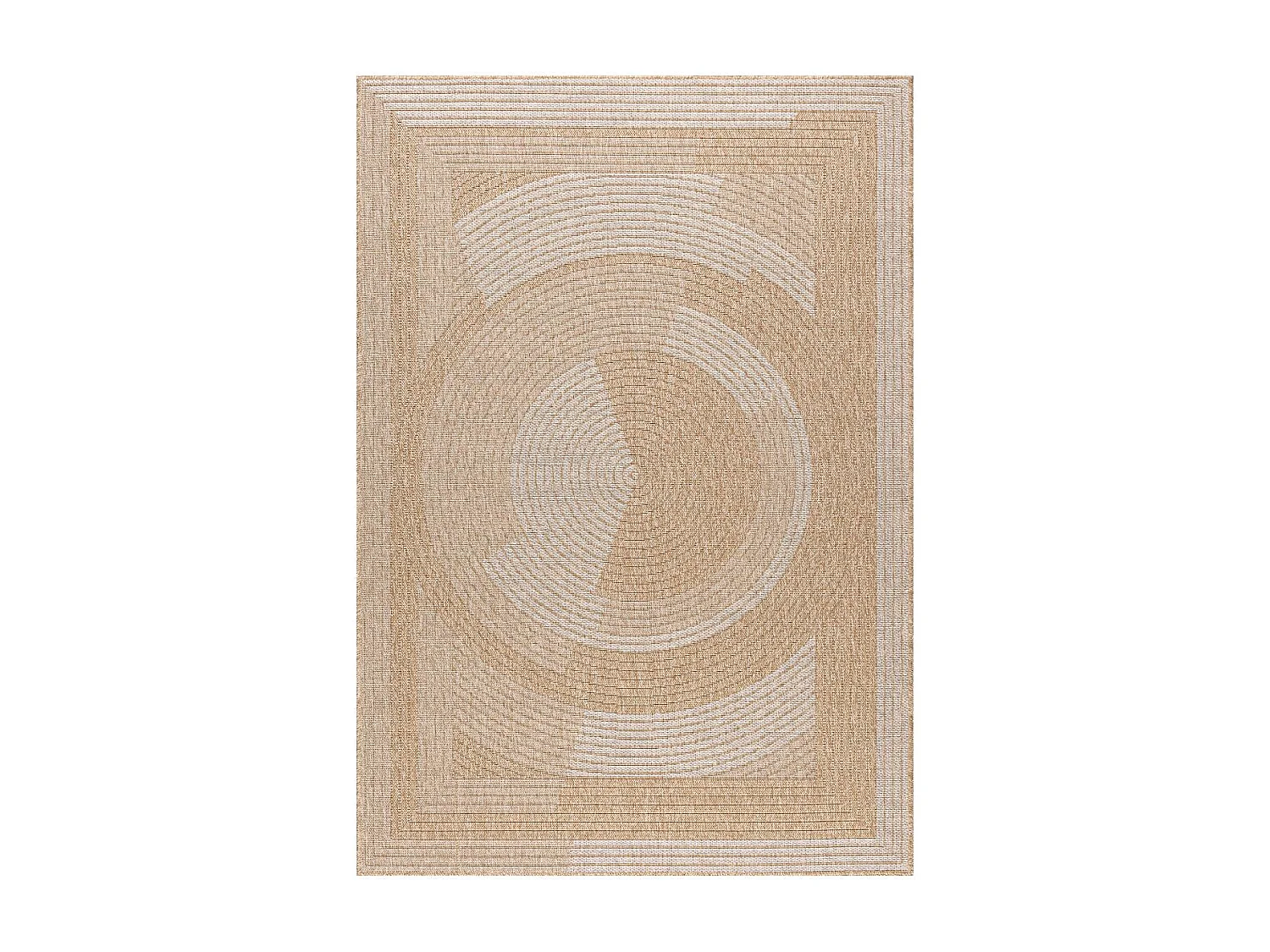 Tapis extérieur Ø80cm rond tissé kilim beige et blanc JUTE ART 7