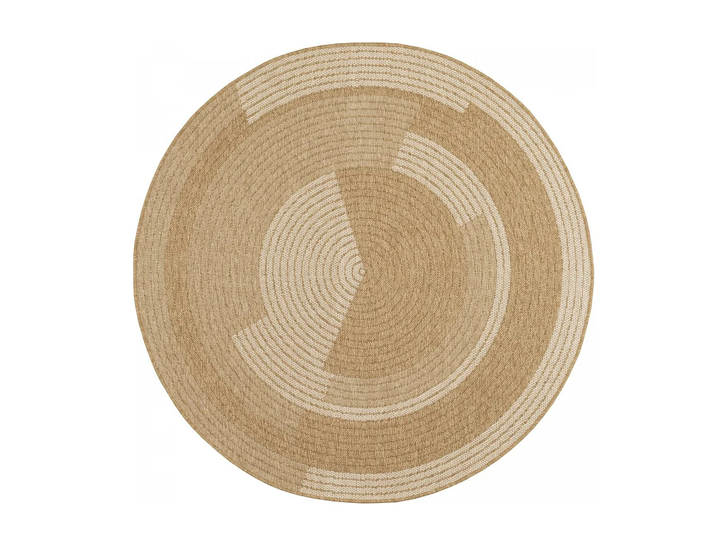 Tapis extérieur Ø80cm rond tissé kilim beige et blanc JUTE ART 7