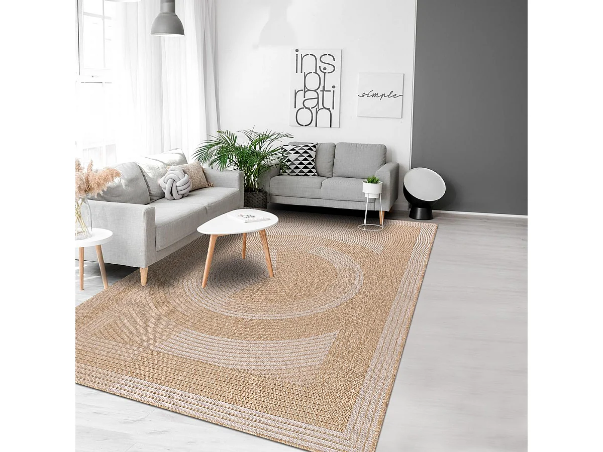 Tapis rond d'extérieur Ø80cm tissé kilim beige et blanc JUTE ART 7
