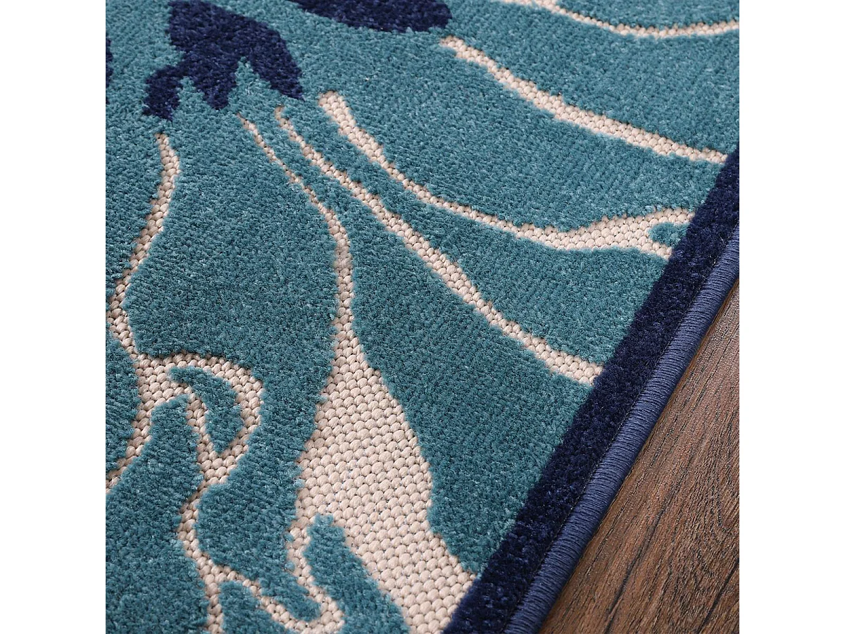 Tappeto da esterno 200x290 tessuto kilim blu e beige CHIMEKA