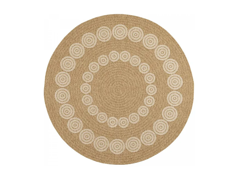 Tapis extérieur Ø160cm rond tissé kilim beige et noir JUTE ART 8