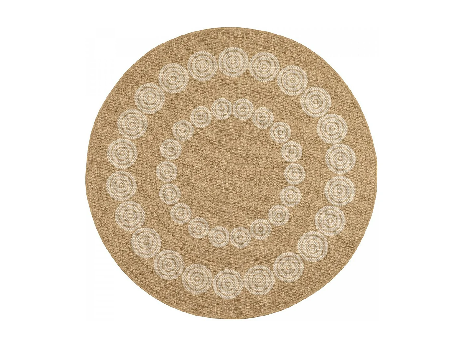 Tapis extérieur Ø160cm rond tissé kilim beige et noir JUTE ART 8