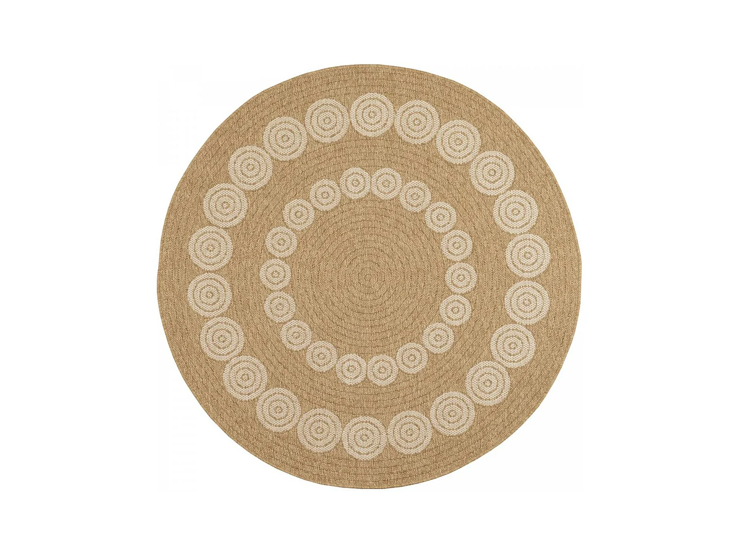 Tapis extérieur Ø160cm rond tissé kilim beige et noir JUTE ART 8