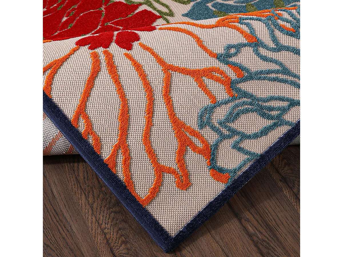 Tapis extérieur 80x150 tissé kilim bleu et beige CHIMEKA