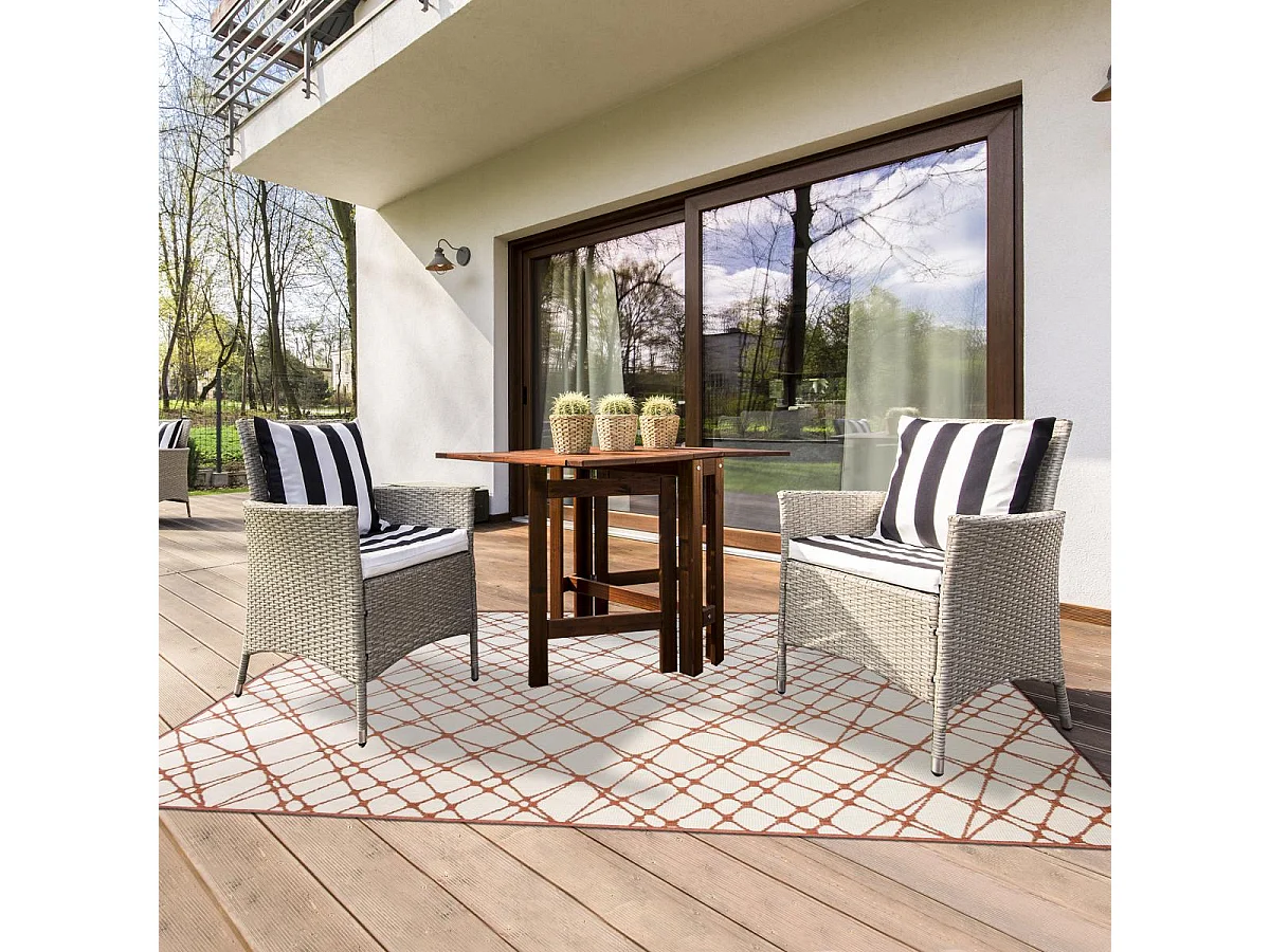 Tapis extérieur, kilim reversible 120x170 LYN2 AC REVERSIBLE marron et blanc