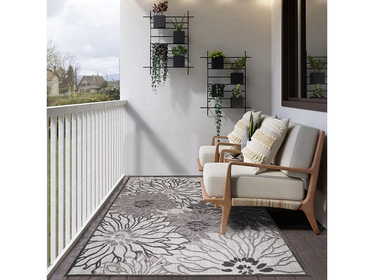 Tapis extérieur 200x290 tissé kilim gris clair CHIMEKA