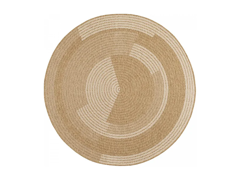 Tapis extérieur Ø120cm rond tissé kilim beige et blanc JUTE ART 7