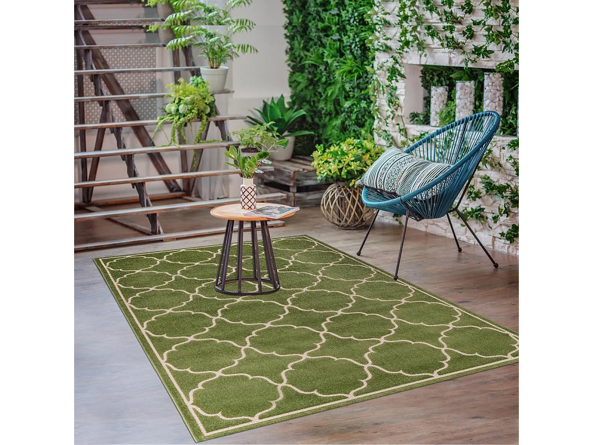 Tapis extérieur Ø200cm rond tissé kilim vert KUMA