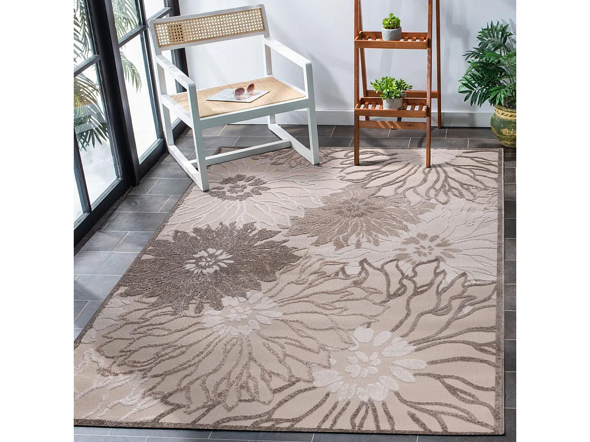 Tapis extérieur Ø200cm rond tissé kilim crème CHIMEKA