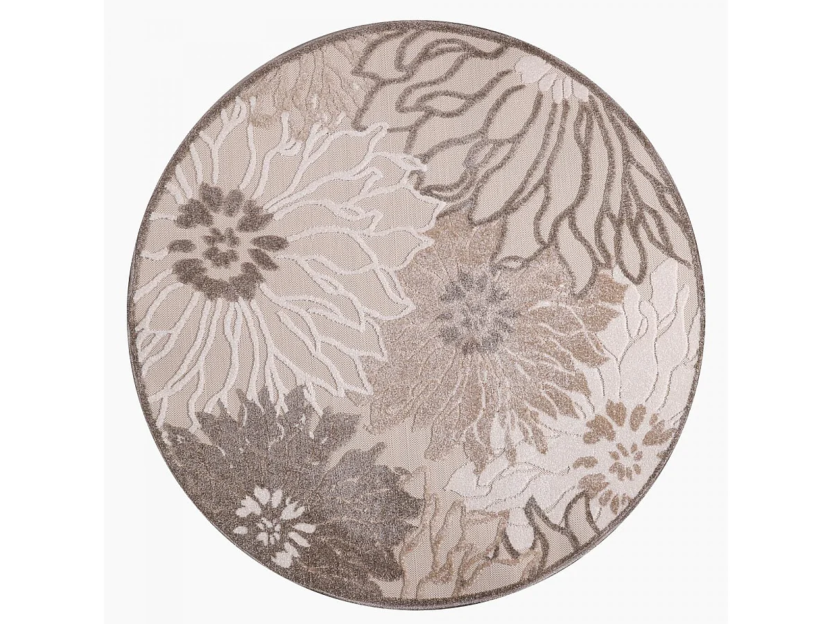Tapis extérieur Ø200cm rond tissé kilim crème CHIMEKA