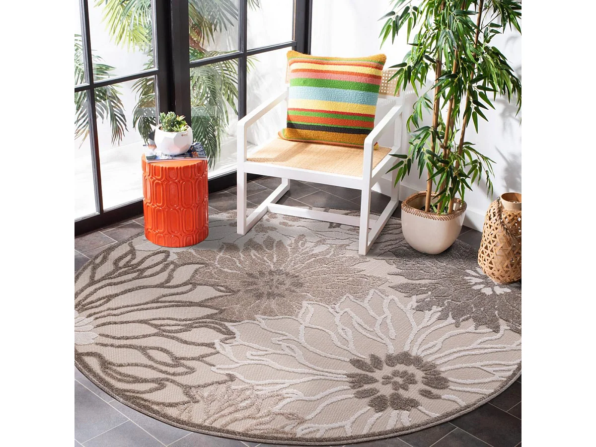 Tappeto da esterno Ø200 cm rotondo intrecciato color crema kilim CHIMEKA