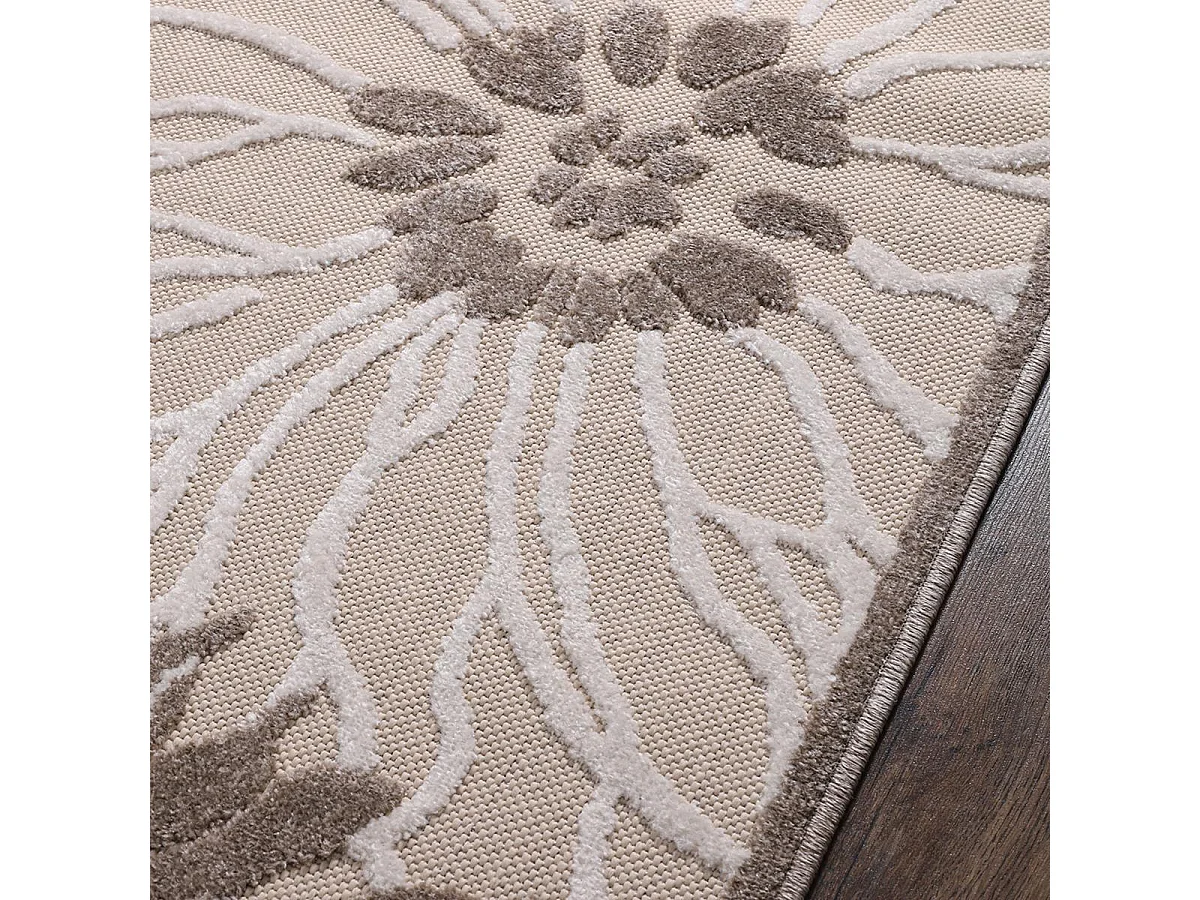 Tappeto da esterno Ø200 cm rotondo intrecciato color crema kilim CHIMEKA