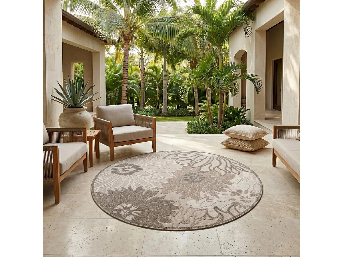 Tapis rond d'extérieur tissé kilim CHIMEKA