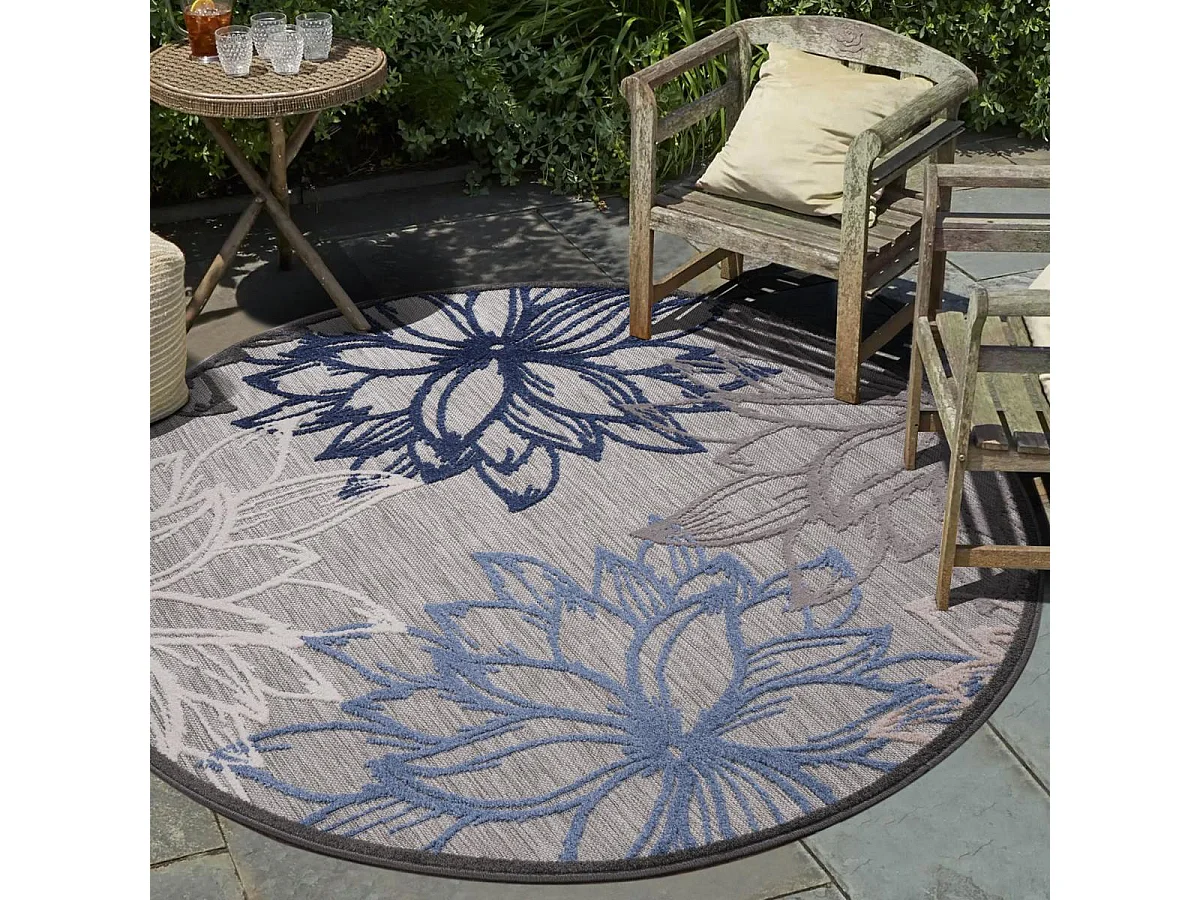 Tappeto da esterno Ø120 cm tessuto rotondo kilim grigio e blu CHIMEKO