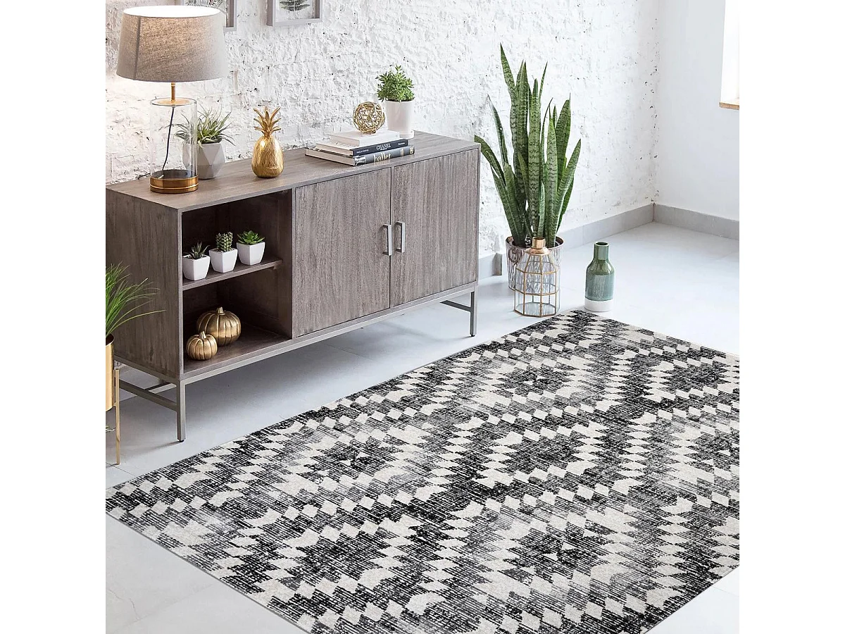 Tapis extérieur 120x170 tissé kilim gris et noir SANDRINE