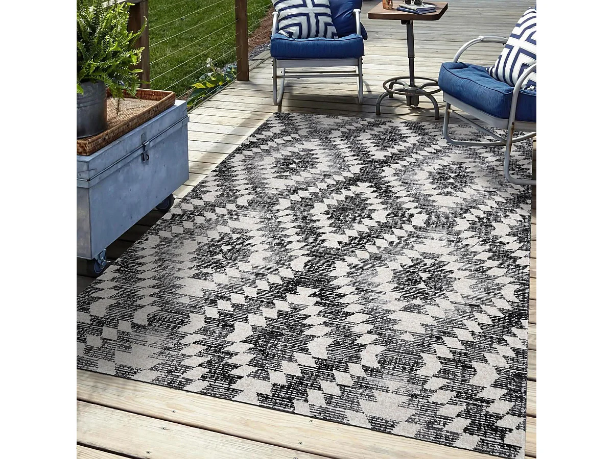 Tapis extérieur 120x170 tissé kilim gris et noir SANDRINE