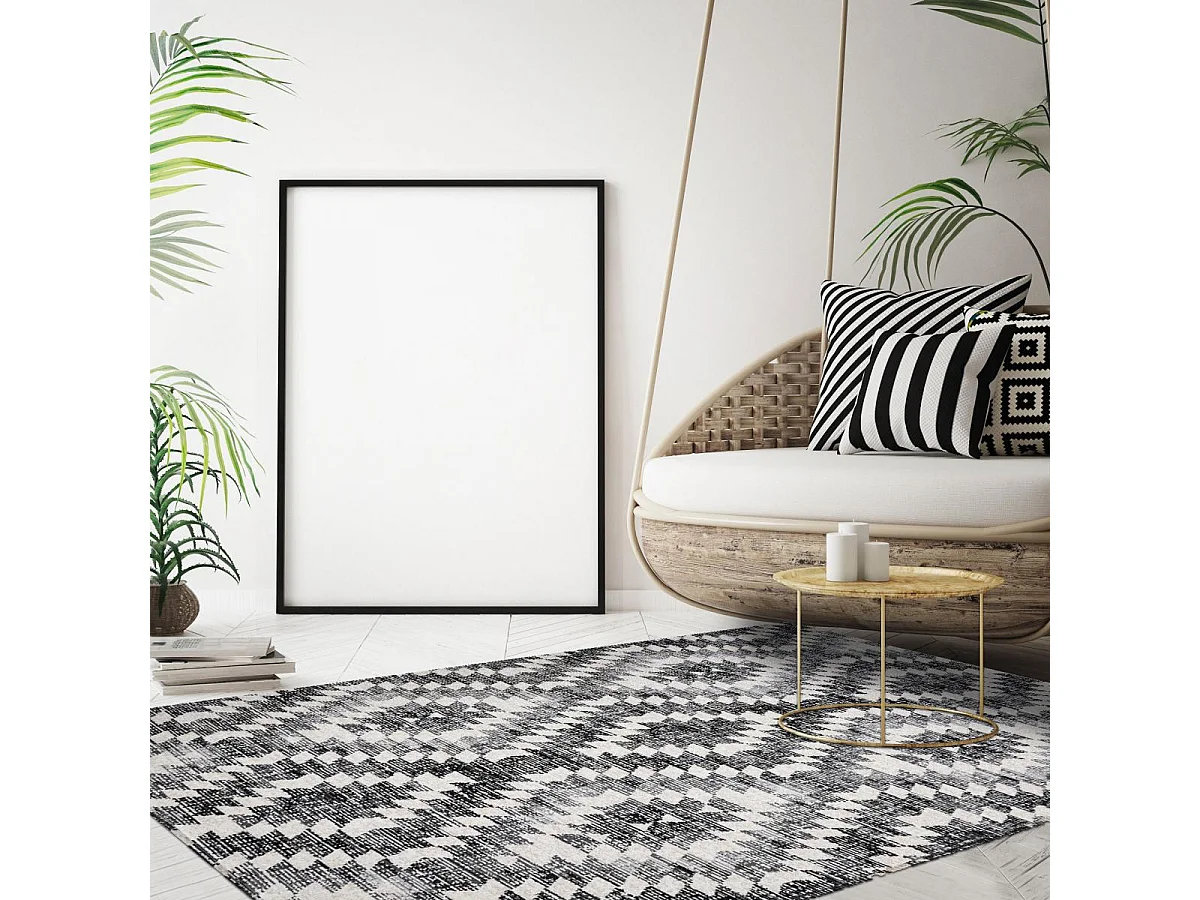 Tappeto da esterno 120x170 tessuto kilim grigio e nero SANDRINE