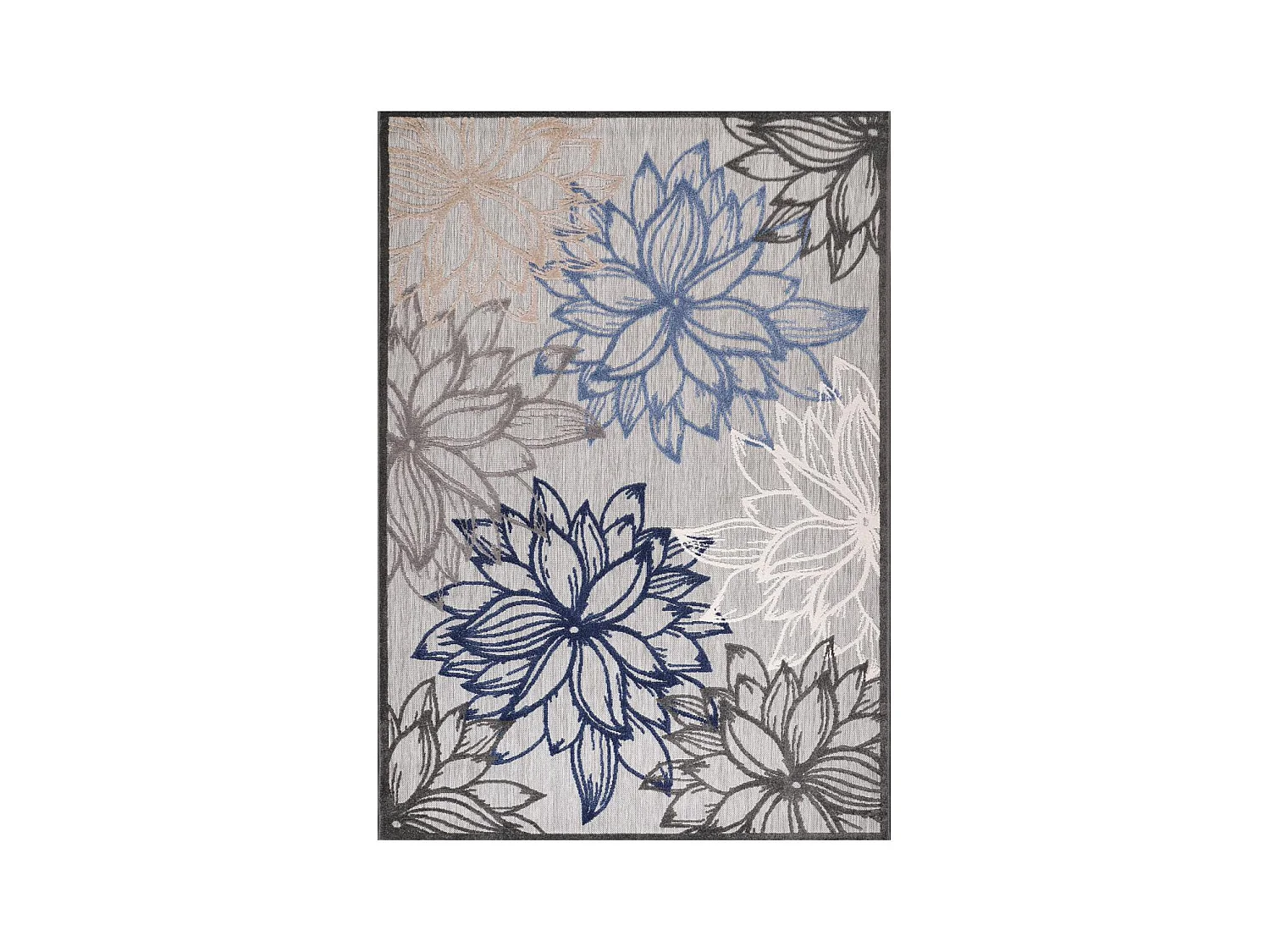 Tapis extérieur Ø150cm rond tissé kilim gris et bleu CHIMEKO