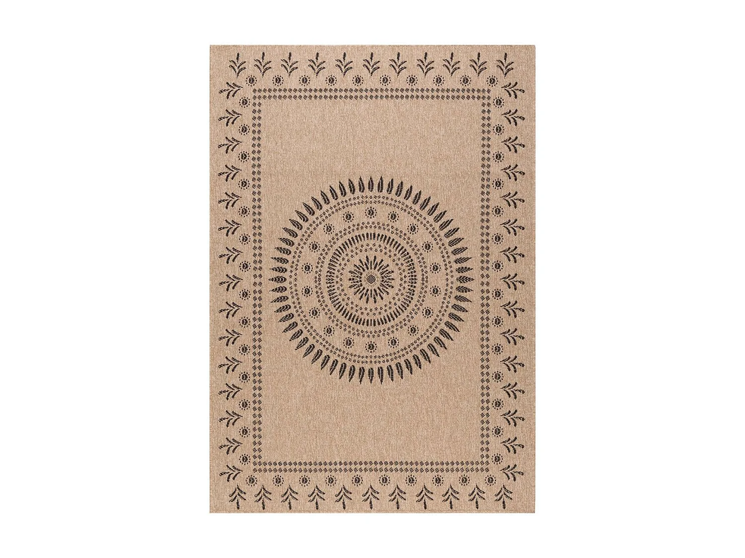 Tapis extérieur Ø120cm rond tissé kilim beige et noir JUTE ART 6