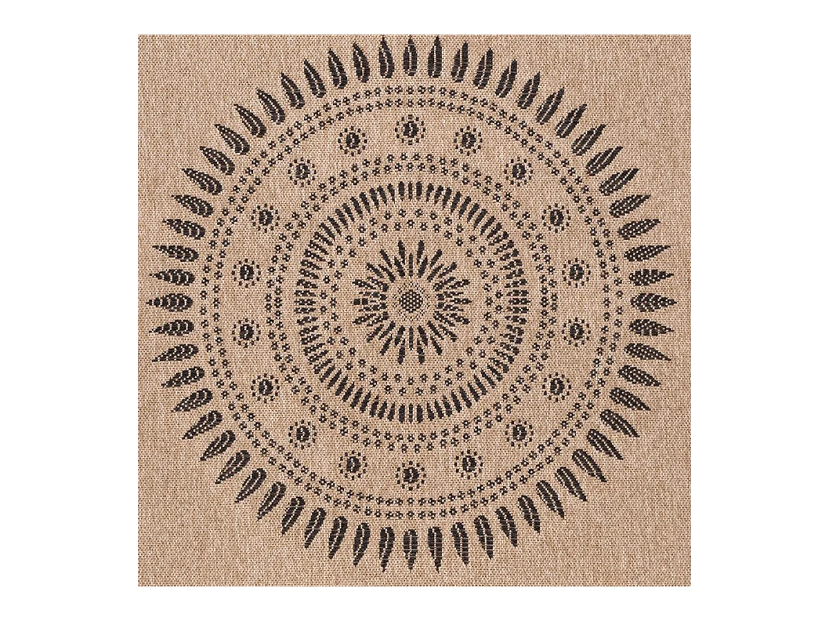 Tapis extérieur Ø120cm rond tissé kilim beige et noir JUTE ART 6