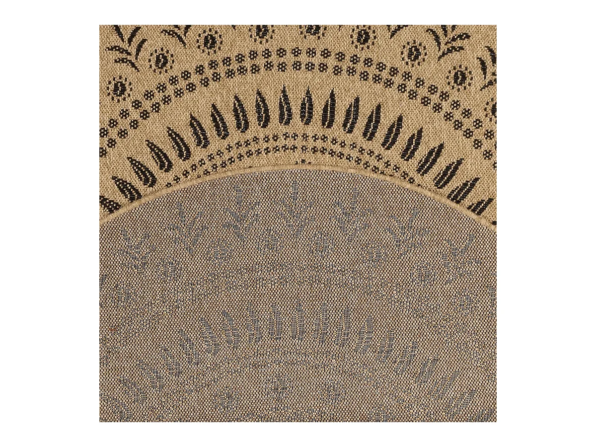 Tapis extérieur Ø120cm rond tissé kilim beige et noir JUTE ART 6
