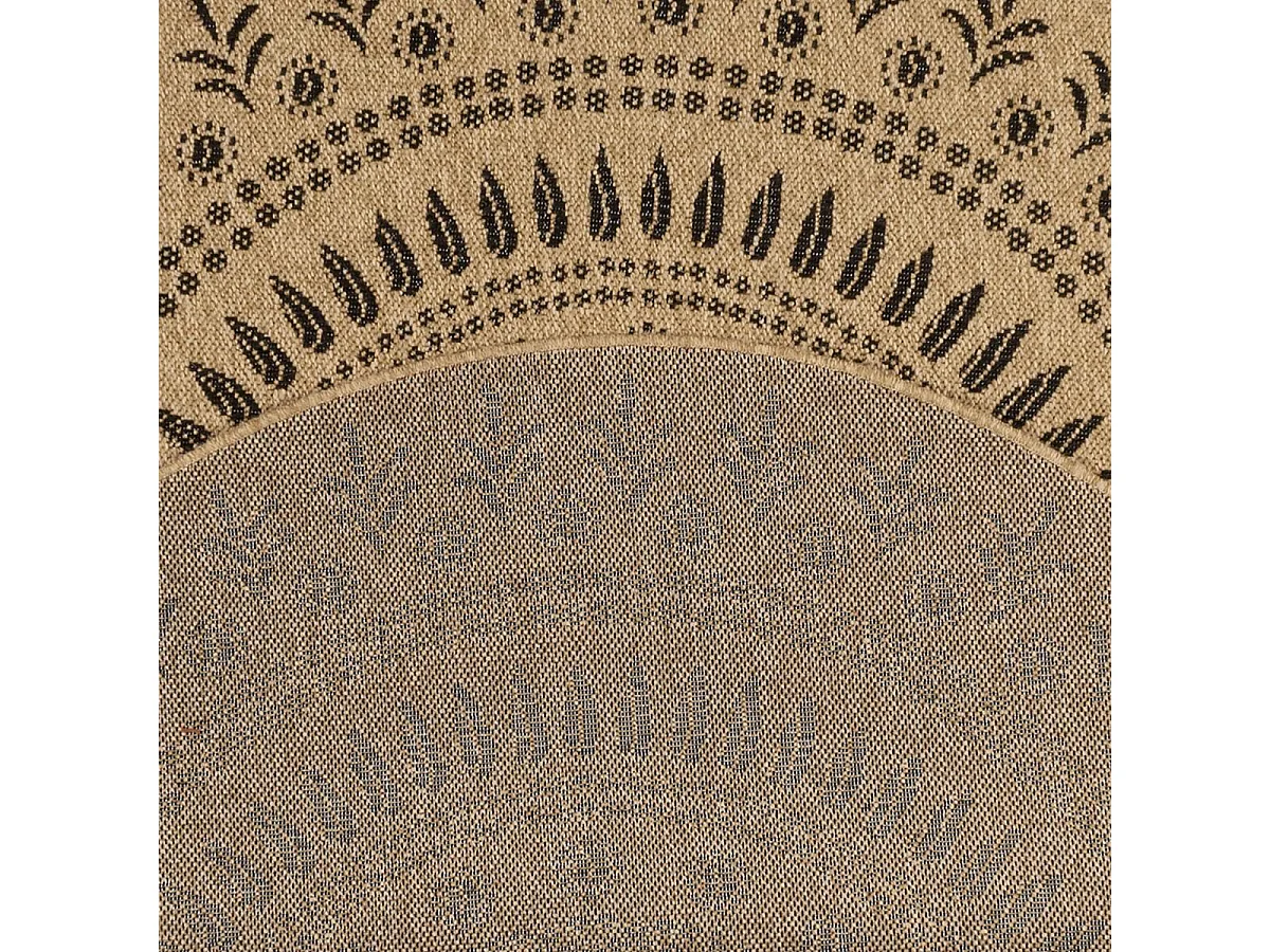Tapis extérieur Ø120cm rond tissé kilim beige et noir JUTE ART 6