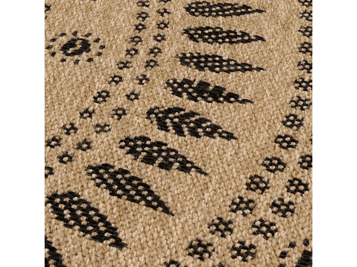 Tapis rond d'extérieur Ø120cm tissé kilim beige et noir JUTE ART 6