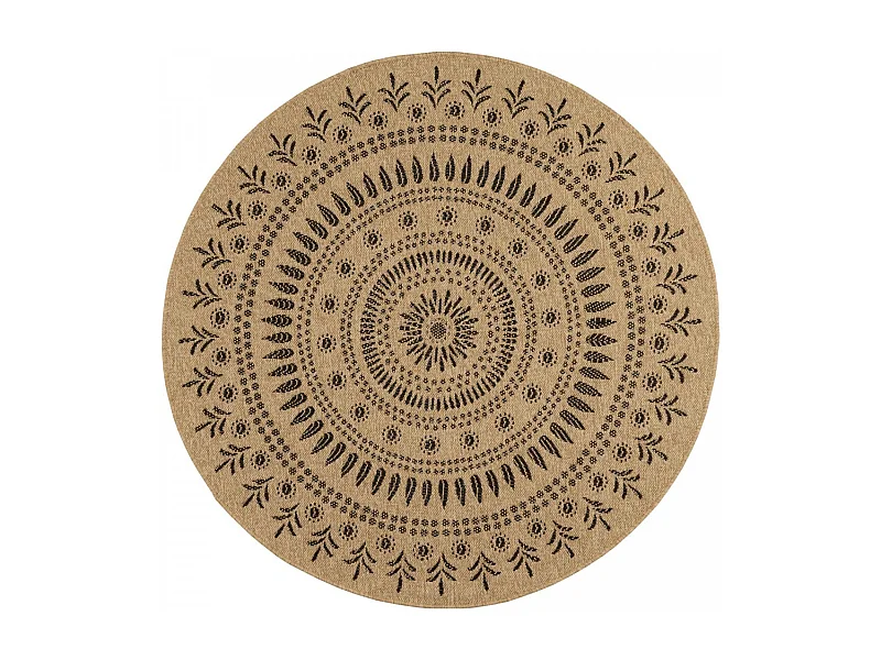 Tapis extérieur Ø120cm rond tissé kilim beige et noir JUTE ART 6