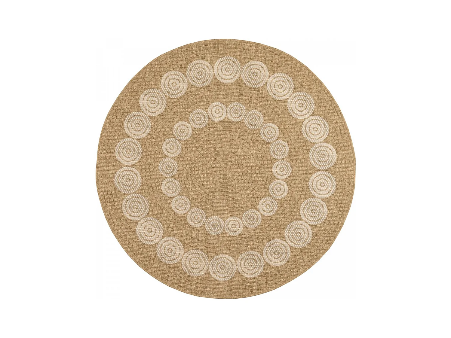 Tapis extérieur Ø120cm rond tissé kilim beige et blanc JUTE ART 8